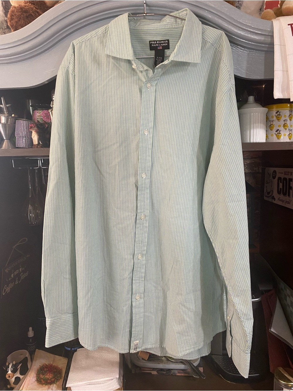 Men’s Polo Jeans co by Ralph Lauren Light Mint Green Striped Dress Shirt